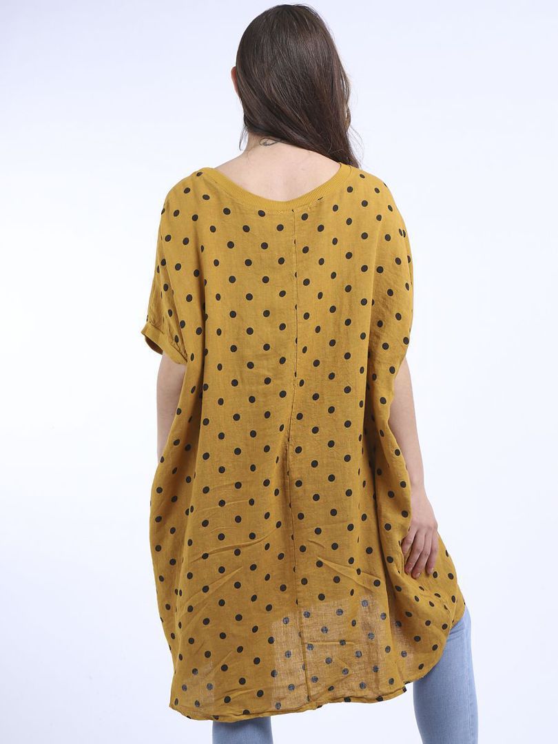 Bianca Linen Spotted Dress Mustard image 3